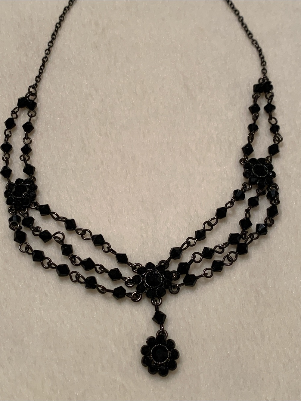Black Floral Multi-Strand Pendant Necklace - Women Jewelry